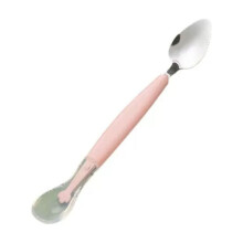 Dual-Head Silicone & Stainless Steel Kids Feeding Spoon, Long Handle for Purees/Mashed Foods/Snacks, Encourages Self-Feeding, Easy-Grip