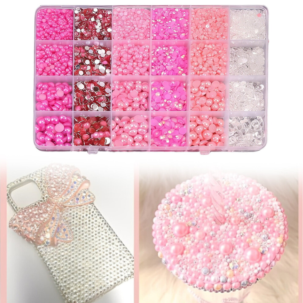 24-Compartment 6 Color Resin Half-Round Imitation Pearl Nail Art Kit, Flatback Beads for DIY Nails, Shoes, Clothing, 1 Box