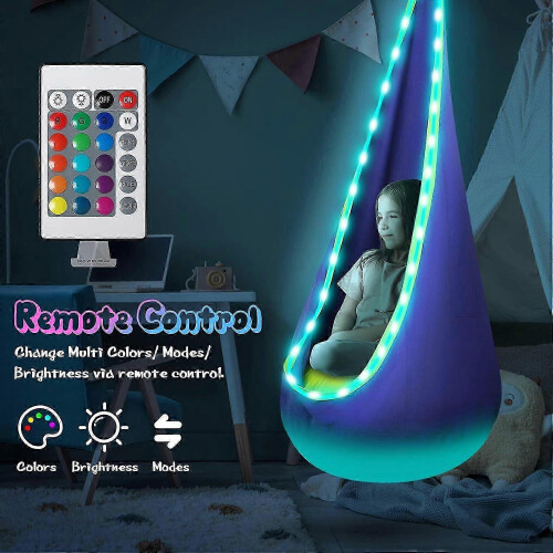 Hammock Chair, Sensory Swing with Inflatable Pillow & LED Lights, Pod Swing Seat for Indoor Outdoor Secret Spaces, Perfect for Kids' Reading