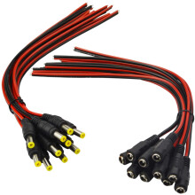 Cáblaí pigtail copair DC Real18AWG43x2pcs, 10 péire, 12V5A, 2.1x5.5mm, le haghaidh CCTV & soilsiú - comhoiriúnach le hoiriúnóirí cumhachta