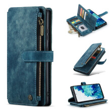 Wallet Flip Leather Case with Zipper Pocket, Card Slots, Kickstand and Wrist Strap for Samsung Galaxy S20 FE