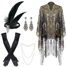 Set de 7 accesorii pentru flapper din anii 1920 pentru femei – Costum vintage Roaring20s, compatibil cu rochia și șalul din anii 1920