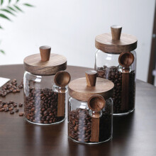Lata de vidrio hermética para almacenar granos de café con tapa de madera y cuchara, organizador de despensa multiusos para té, hierbas y granos,
