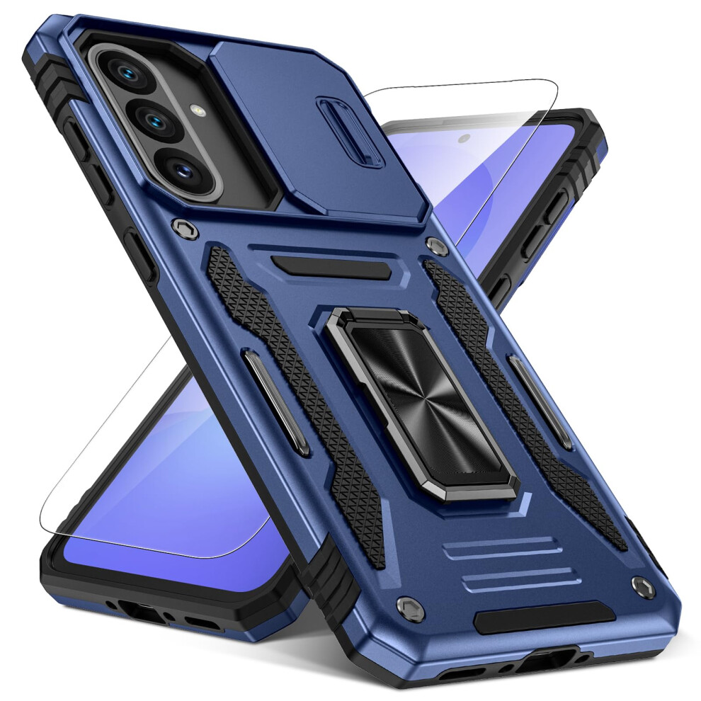 Case With 360 Rotated Kickstand Ring, Slide Camera Lens Cover And 9H Screen Protector For Samsung Galaxy A36/A56 5G Blue 9092120195910
