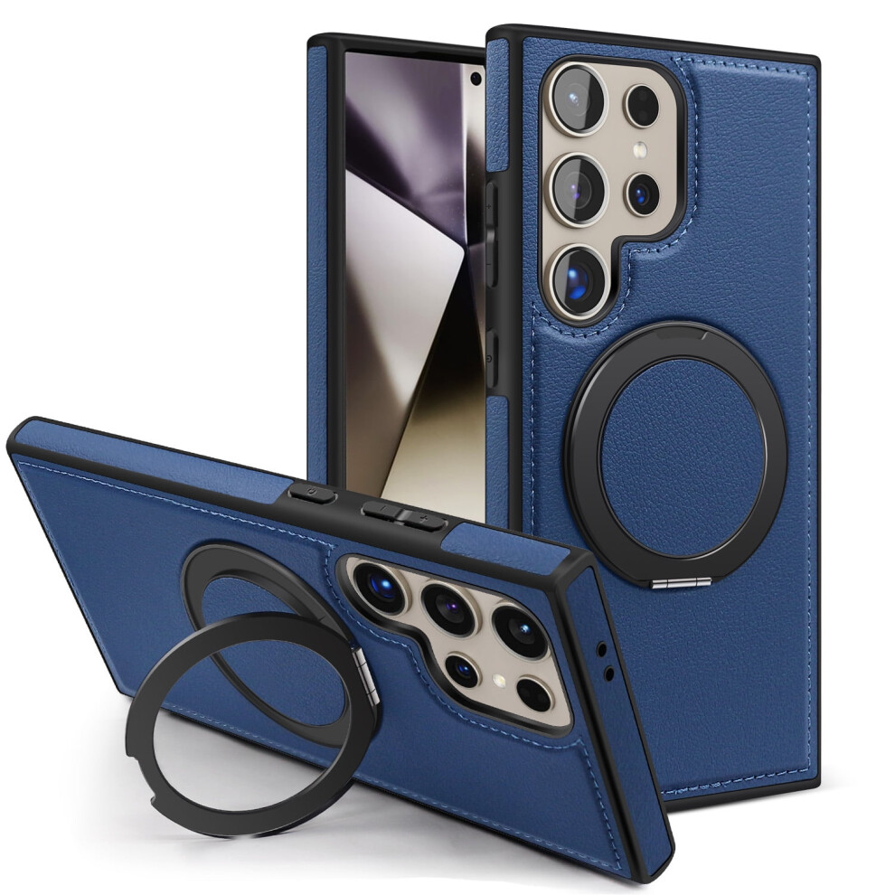 Pu Leather Case For Samsung Galaxy S24 Ultra Â Magnetic, Magsafe-Compatible With Ring Stand & Kickstand, Blue 9479868040489