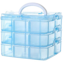 Blue Stackable Crafts Organizer Box, 18-Compartment 3-Tier Plastic Storage with Handle—Compatible with Jewelry, Watches, Cosmetics & Small Toys