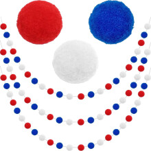 TETOU 3-Pack Pom Pom 4th of July Garland, Red White Blue Felt Ball Decor for Independence, Memorial & Veterans Day