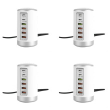 4X 65W USB Fast Charger HUB Quick Charge QC3.0 Multi 6 Port USB Type C PD Charger Charging Station(White) US Plug