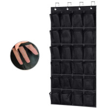 Over-the-Door Hanging Shoe Holder Rack, 24 Mesh Pockets, 40 lbs Capacity, Nonslip, for Shoes & Accessories (Black)