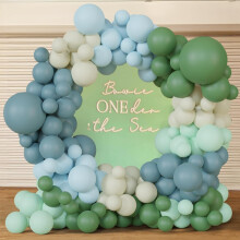 130Pcs Sage Green & Dusty Blue Balloon Garland Kit – Pastel Green/Blue/Sand White, Ocean/Beach/Dino Baby Shower & Birthday Decor