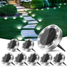 8Pack Solar Ground Lights, IP65 Waterproof, Anti-Rust, Cool White LED Disc Lights for Outdoor Landscaping