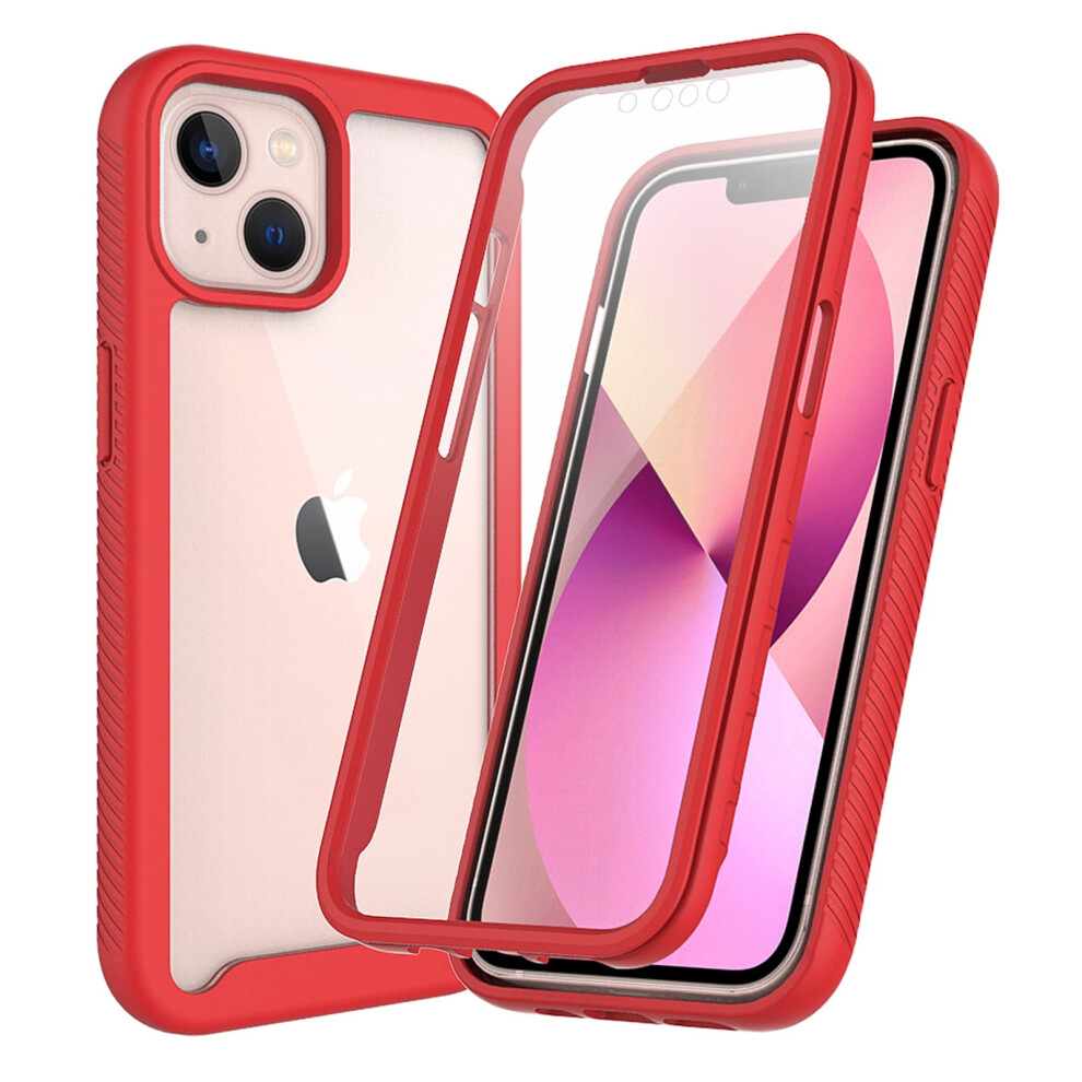 Compatible With Iphone 13 Case Â Clear Rugged Dual-Layer Shockproof Cover With Built-In Screen Protector, Red 9479868427174