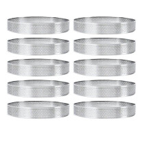 Lot de 10 cercles à tartelettes de 15 cm avec trous, en acier inoxydable, pour fruits, gâteaux et mousses.