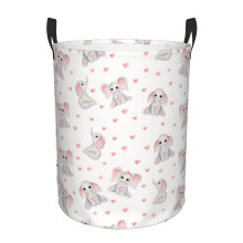 Pink Polyester Laundry Basket with Animal Print – Large, Durable, Sturdy Handle, for Clothes/Toys/Decor (Compatible with Home Use)