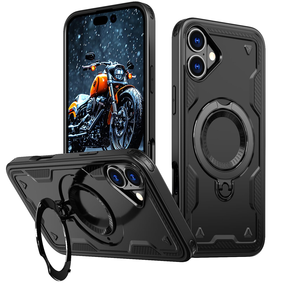 Magsafe Compatible Militarygrade Protection 360 Ring Kickstand Case For Iphone 16 Plus Black 9771547569060