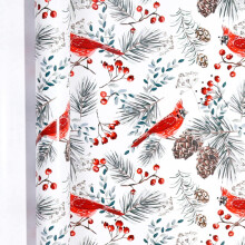 Presentpapper med bär och julgran och mönster av små fåglar – stor rulle, festligt presentpapper