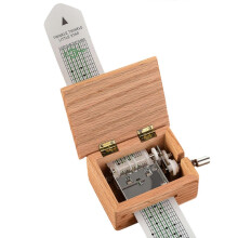 Wood DIY 15 Note Music Box Hand Crank Designs Includes Blank Paper Tape Strips for Personalizing Tune for Creative Gift
