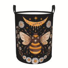 Foldable Hive Laundry Basket, 19.6x15.7-in Round Oxford Cloth Basket with Sturdy Handle – Compatible with Bedrooms, Bathrooms, Laundry Rooms