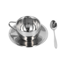 Edelstahl Kaffee- & Teetassen-Set 180 ml Doppelwand mit Untersetzern & Löffeln