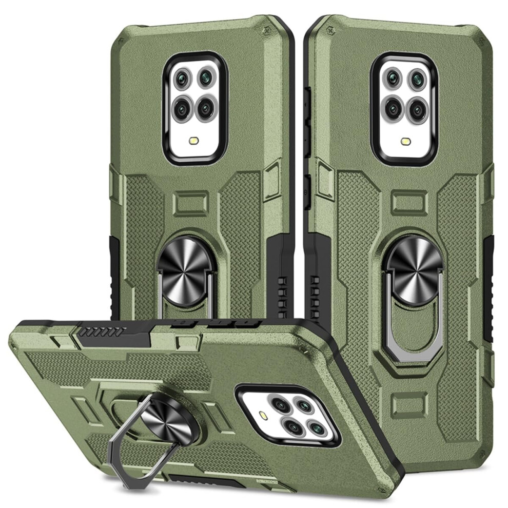 Case With 360 Ring Kickstand And Magnetic Car Mount, Shockproof Duallayer Cover For Redmi Note 9 Pro Green 9771547571629
