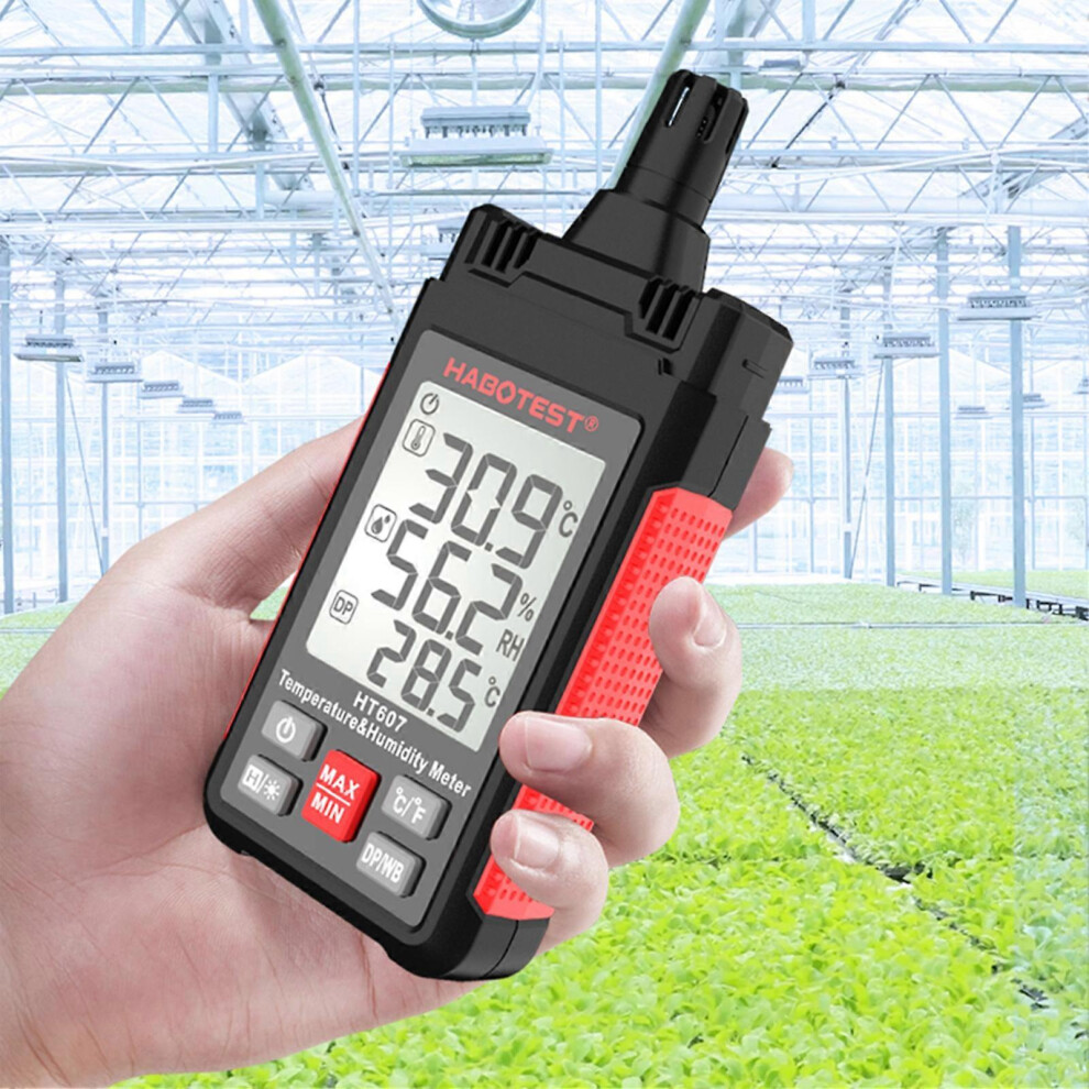 Ht607 Digital Hygrometer Handheld Temperature And Humidity Meter Lcd Thermo-Hygrometer With Psychrometer Wet Bulb Dew Point Detector Max Min Data Hol 6902344606624