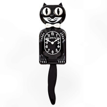 Black Clock with Animated Features and Tail Movement, 12.75 Inch Size, Classic Design