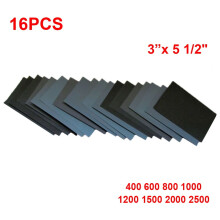 16 stk. vådt og tørt sandpapir 400 600 800 1000 1200 1500 korn assortiment slibepapirark til slibning af træmøbler og finish