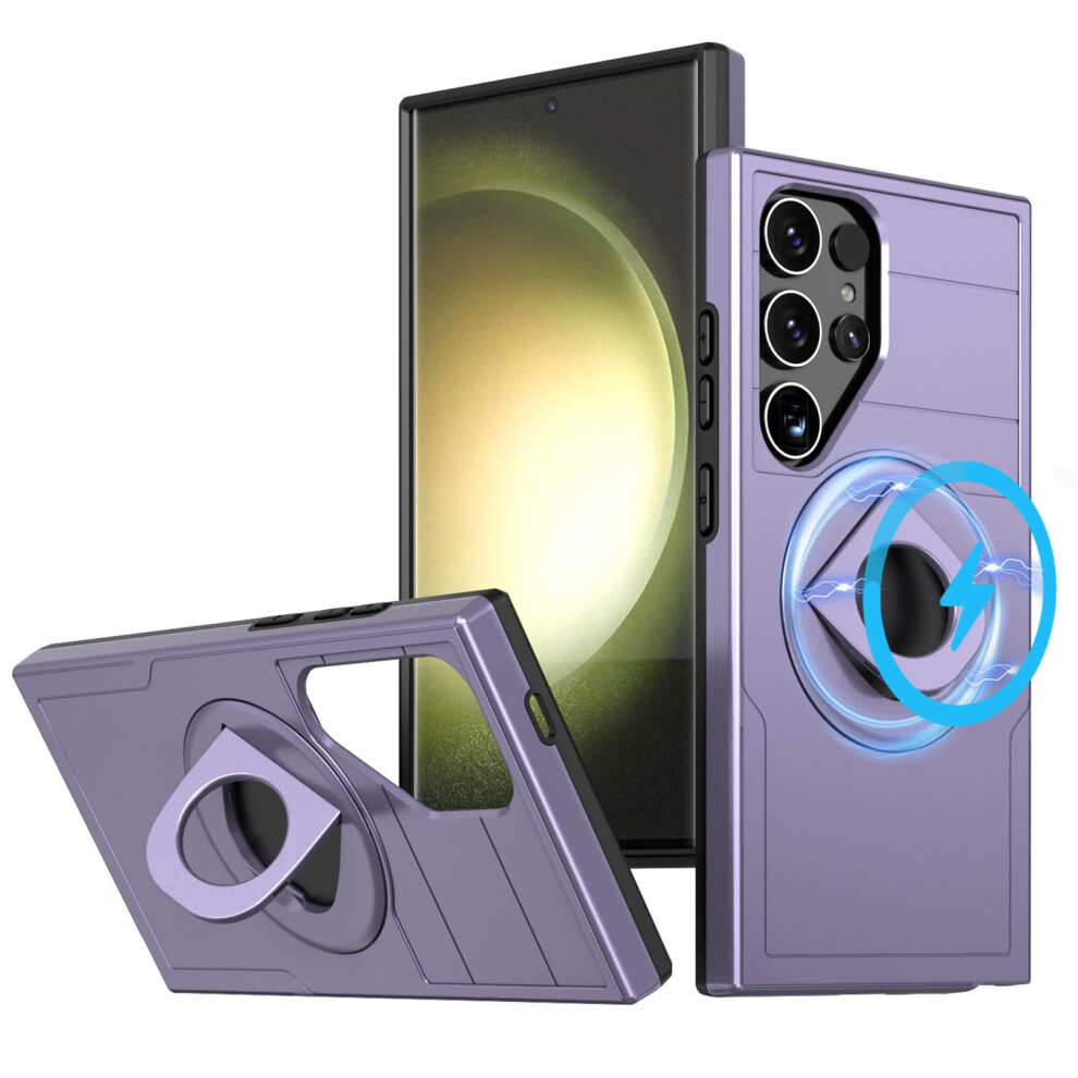 Case With Ring Kickstand, Triple Shock Absorption, Wireless Charging Support, For Samsung Galaxy S25 Ultra/S25 Plus Purple 9771547582328
