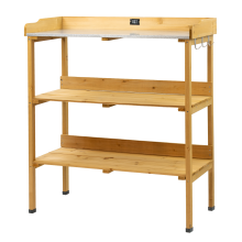 KCT 3 Tier Potting Table Bench Outdoor Garden Wooden Station for Greenhouse Shed Workbench Gardening Planting Plant Station Stand with Hooks & Shelves