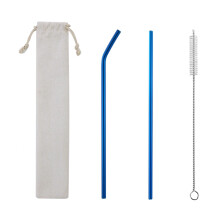 Set of 5 Reusable Metal Straws, Portable Long Color Stainless Steel Straw with Cleaning Brushes and Stylish Pouch