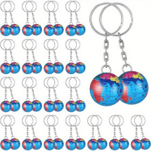 24 stuks kleurrijke globe sleutelhangers in bulk, aardbol sleutelhanger hanger voor rugzak, reis- en educatieve tool