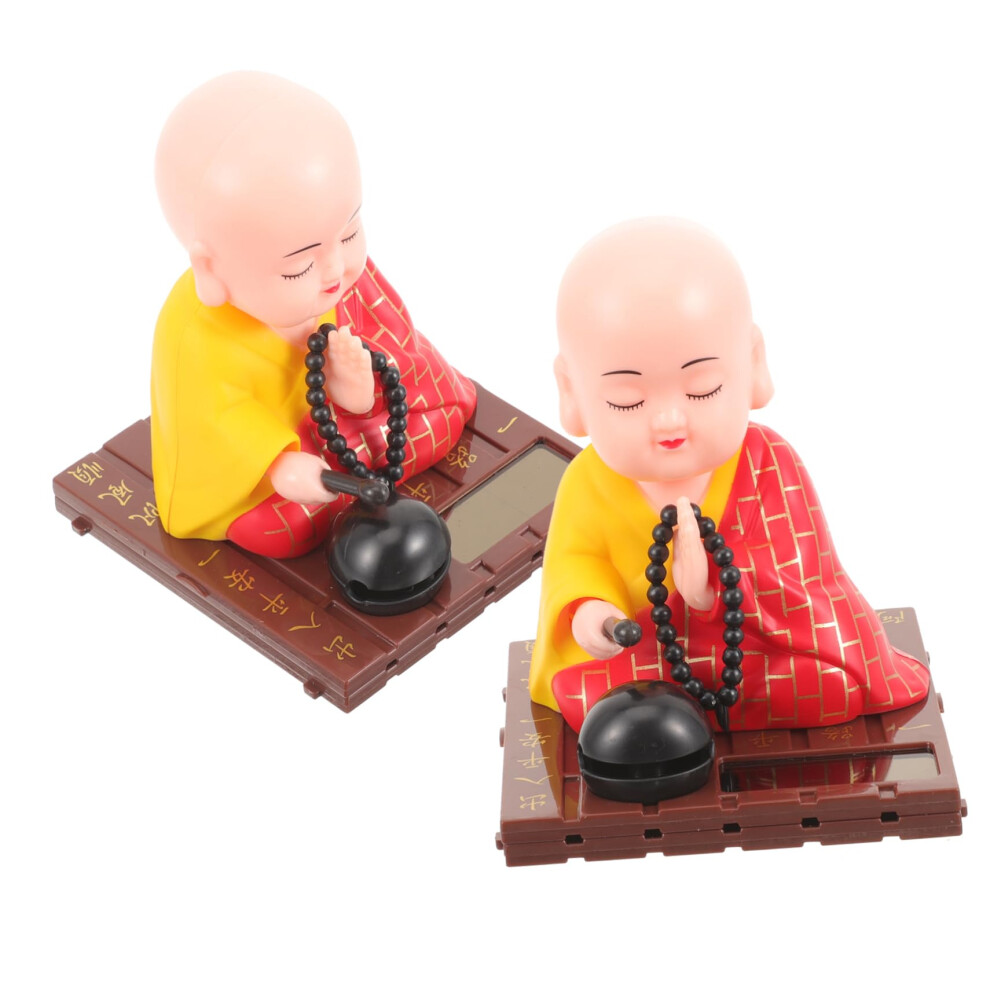Solar Monk Bobblehead For Car Dashboard, Solarpowered Motion Figurine, Funny Auto Interior Ornament Light 9092120197693