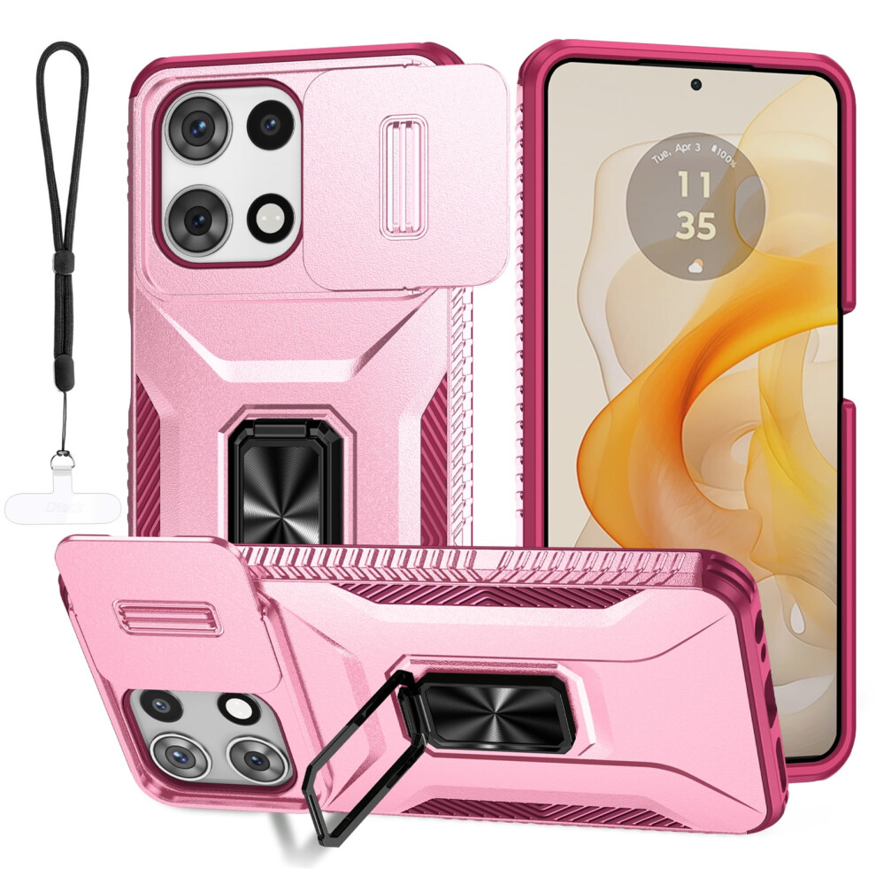 Motorola Moto G Stylus 5G 2025 Case Â Rugged Military-Grade Drop Protection, Sliding Cover + Lanyard + Kickstand, Pink Red Pink,Red 9028731037790