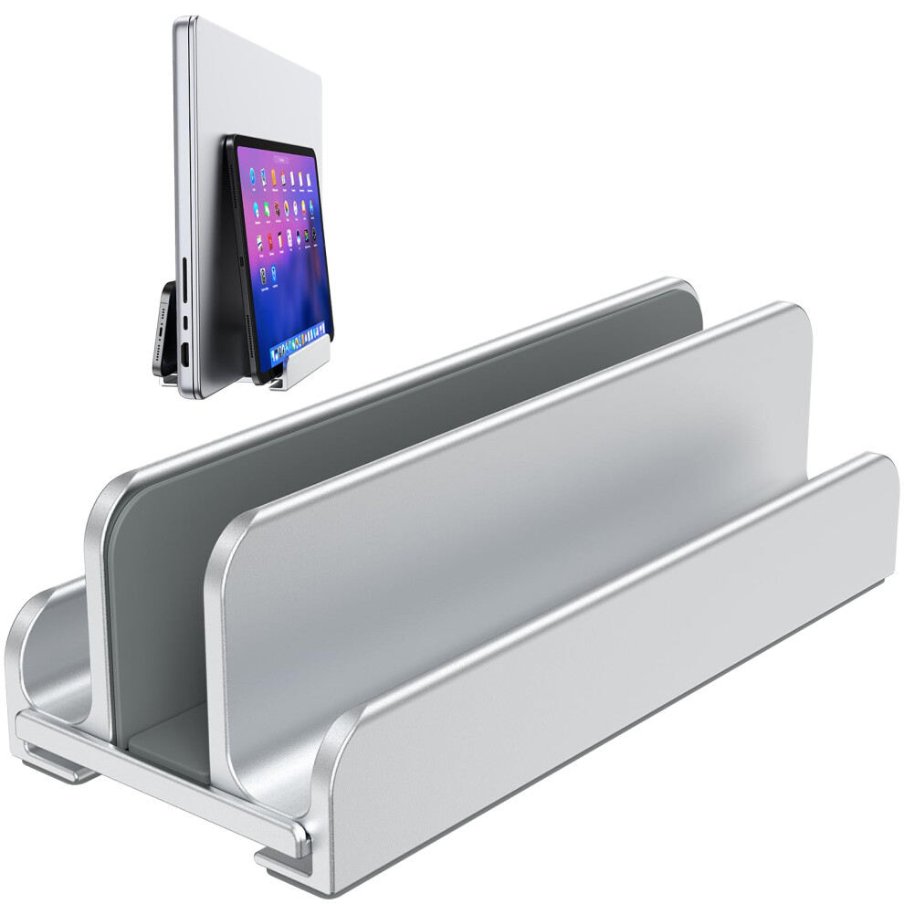 Aluminum Vertical Laptop Stand, 3In1 Adjustable Holder For Macbook, Tablet And Phone, Spacesaving Design, Silver 9771547581741