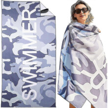 (Gray Swimmer) Beach Towel, 150 X 70cm Microfibre Beach Towel, Quick Drying Beach Towel, Lightweight, Colourfast Sports Towel, Sand-free - PR