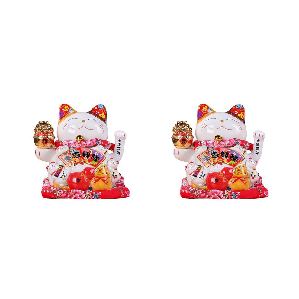 Typecat 2X 7Inch Ceramic Beckoning Cat Maneki Neko Ornament Feng Shui Decoration Swing Lucky Cat,B
