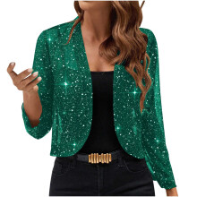 Simua Dame Cardigan i Ensfarget Skinnende Stoff med Åpen Front - Elegant Festjakke, Tynn og Pustende for Begivenheter og Samlinger (S-XXL)