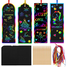 Kit de 96 marcapáginas mágicos de arcoíris para rascar, ideales para niños, estudiantes y fiestas: papel para rascar DIY + lápiz de bambú