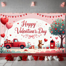Red Roses Valentine’s Banner with Heart Shapes – Romantic Backdrop, Gift Box Display & Indoor Party Decoration