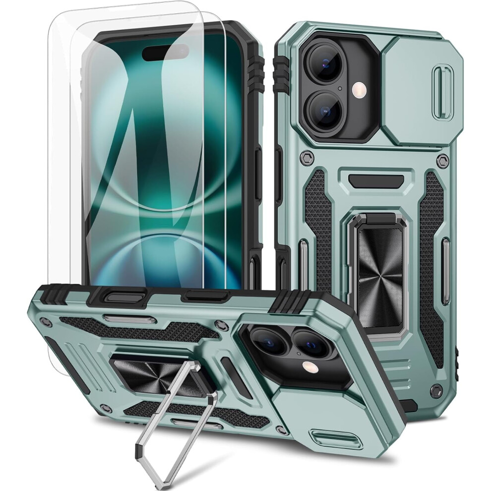 Iphone 15 Case (6.1") Â Slide Camera Cover, Rotating Kickstand Ring & Front Glass Screen Protector Â Compatible With Iphone 15 9365509205945