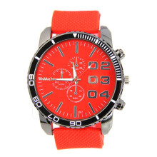 Men's Stainless Steel Dial Silicone Rubber Band Sport Analog Quartz Wrist Watch Red