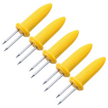 Stainless Steel Corn Holders - 5PC Skewers With Silicone Handle For BBQ Twin Prong
