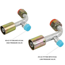 AC Fitting Set #8 and #10 Female Oring Beadlock 90 Degree & R134a pressure valve