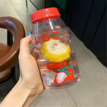 Niedliche Wasserflasche (500 ml) für Mädchen, Yoga, Arbeit und Erwachsene, transparentes Erdbeer-Design, hochwertig und tragbar