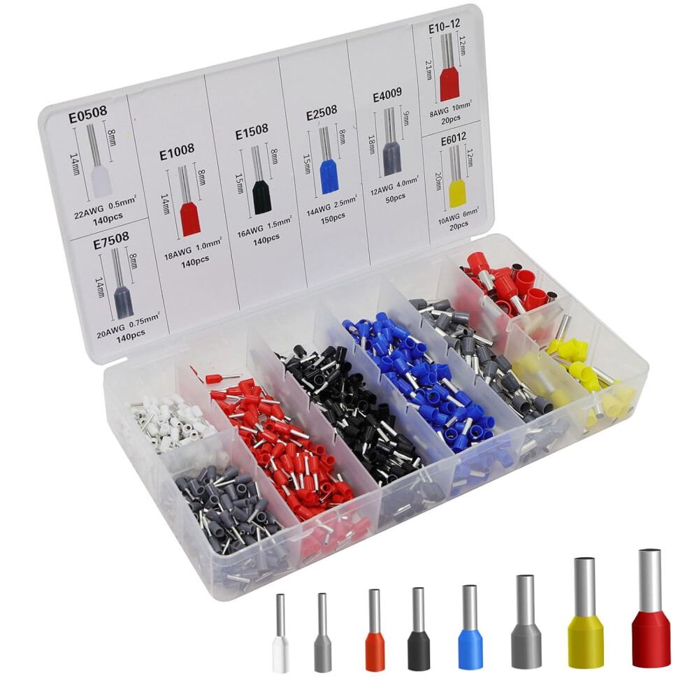 1900Pcs Wire Ferrules Kit Awg 22-10, Insulated Terminal Connectors For Electric/Industrial/Power Control Systems 9028731225715