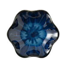 Ceramic Trinket Tray Flower Shape Spoon Holder Decorative Plate Key Bowl Dish for Trinket Daughter Kitchen Birthday Gift Deep Blue