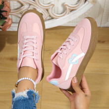 Suede Lace Up Flat Casual Shoes Comfortable Loafers For Daily Walking And Outing Pink 42