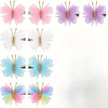Mini Butterfly Hair Clips 10-Piece 2 Inch Tulle Mesh Colorful Hair Barrettes for Women Party Accessories