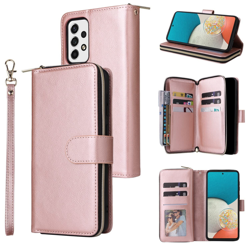 Wallet Case Pu Leather Zipper Flip Cover With Card Holder Wrist Strap And Kickstand For Samsung Galaxy A53 5G Gold 9092120197396