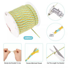 1 Roll Handmade 4-Ply Polycotton Cord Macrame Cotton Rope with Gold Wire 1.5mm-Yellow Green